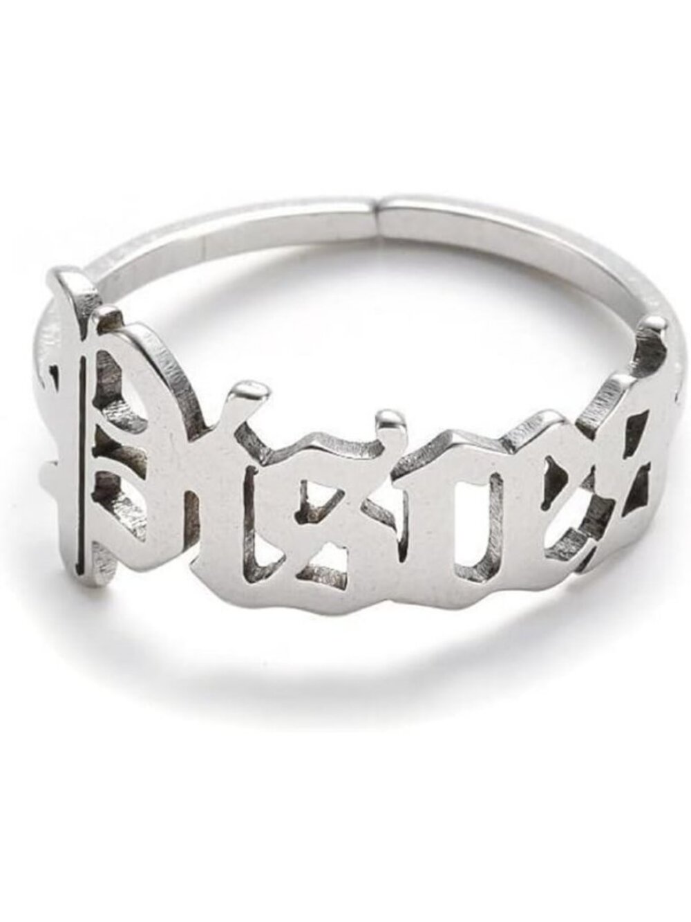 Silver Pisces Constellation Old English Adjustable Steel Zodiac Sign Ring